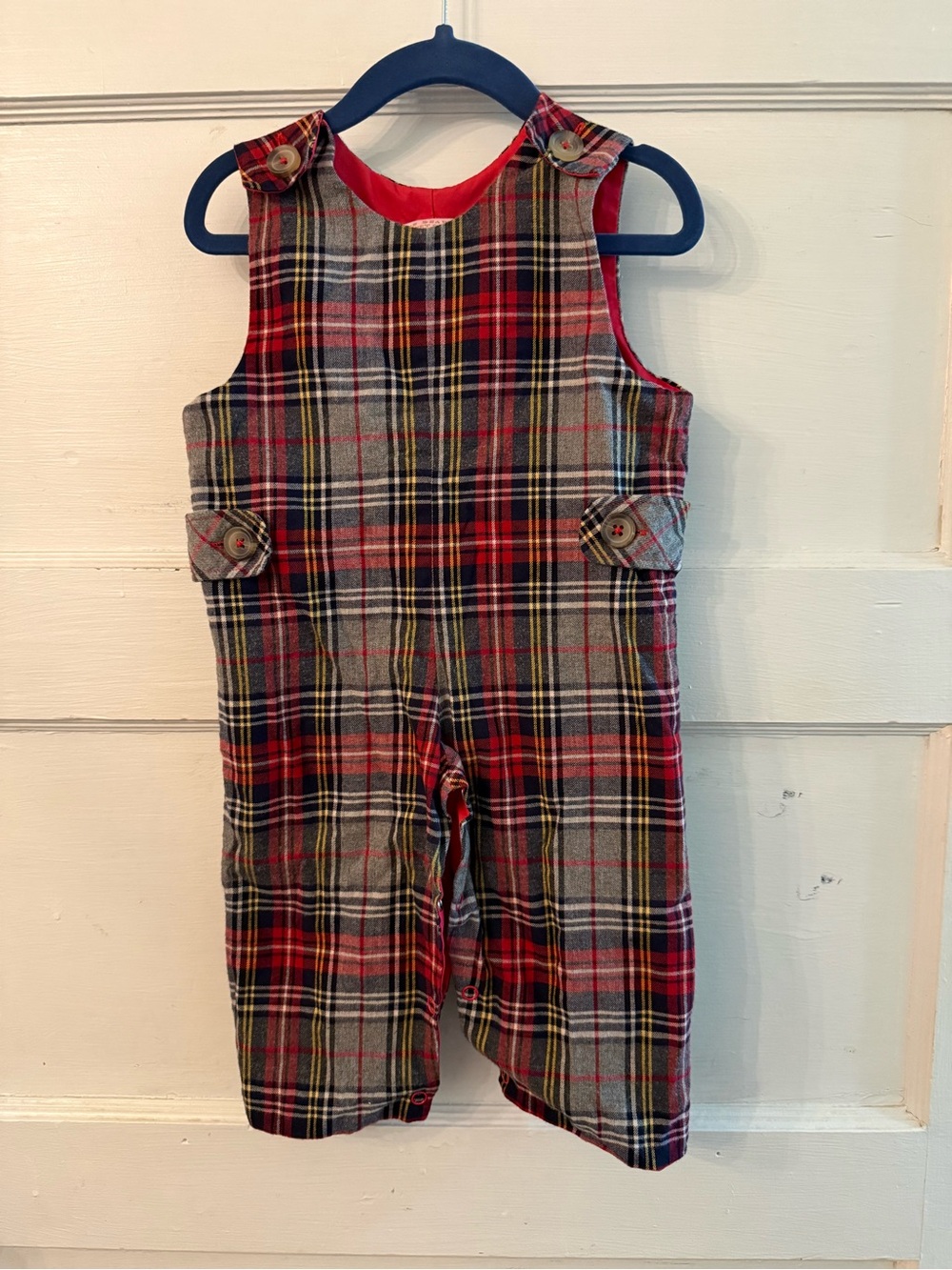 The Beaufort Bonnet Company Red and Navy Plaid Romper